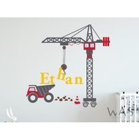 Raupenkran-Lkw-Aufkleber, Personalisierter Baumaschinen-Lkw-Aufkleber, Kran-Lkw-Wandaufkleber, Kinderaufkleber-Benutzerdefinierter Name von WallsArtStudio