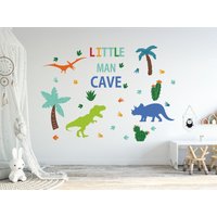 Dinosaurier Fußabdrücke Kinderzimmer Dekoration Kleiner Mann Höhle Wandaufkleber Baby Schlafzimmer Spielzimmer Kunst Kokosnuss Bäume Kaktus Dekor von WallsArtStudio