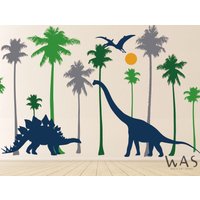 Großer Baum Mit Dinosauriern Wandtattoos, Wald Große Dinosaurier Kinder Kindergarten Wanddekorationen von WallsArtStudio