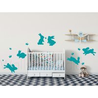 Kleiner Hase Kaninchen Und Schmetterlinge Wandtattoo - Abnehmbare Vinyl Kinderzimmer Wand-Dekor von WallsArtStudio