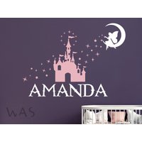 Personalisierte Mädchen Name Mit Mond Fee Wandtattoo Prinzessin Kinderzimmer Wandtattoo, Schloss Sternschnuppen Aufkleber Vinyl von WallsArtStudio