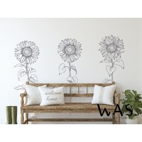 Sun Flower Silhouette Wandtattoos, Große Blume Mit Langem Durchmesser Schlafzimmer Blumen Wanddekoration, Blume Home Wall Decor von WallsArtStudio