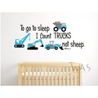 Wandsticker Baufahrzeuge, Wandtattoo Baustellenfahrzeuge, Zum Schlafengehen, Ich Zähle Trucks Not Sheep Zitate Wandaufkleber, Auto Aufkleber von WallsArtStudio