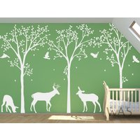 Weiße Birke Wandtattoo, Bäume Abnehmbare Vinyl Große Birken Für Kinderzimmer Wand, Großer Baum Aufkleber von WallsArtStudio