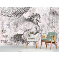 Pegasus Wanddekor Tapetenbild Pferd Tapete, Fantasy Wandkunst Art-Deco-Tapete Klebende Tapete von WallsDecorStudio