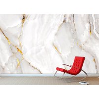 Weiße Tapete Luxus Wandkunst Weiß Und Gold Wand, Abstrakte Marmor Druck Moderne Wohnkultur von WallsDecorStudio