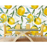 Zitronen Tapete Küche Wandkunst Zitrone Wandkunst, Gelbe Kunstdruck Peel Stick Wallpaper von WallsDecorStudio