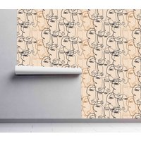 Abstrakte Gesichter Muster Tapete - Selbstklebende Peel & Stick Abnehmbare Vorgeklebtes Papier Wandbedeckungen Von Wallshavesoul von WallsHaveSoul