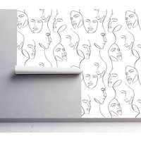 Abstrakte Weibliche Gesichter Umriss Tapete - Selbstklebende Peel & Stick Abnehmbare Vorgeklebtes Papier Wandbedeckung Von Wallshavesoul von WallsHaveSoul