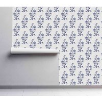 Blaue Florale Muster Tapete - Selbstklebende Peel & Stick Wandbedeckung Abnehmbare Vorgeklebte Wand Wandbilder Von Wallshavesoul von WallsHaveSoul