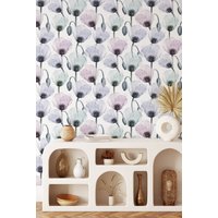 Florale Wandbedeckung - Selbstklebende Vorgeklebte Tapete Wandbild Muster Peel & Stick Webtapete Von Wallshavesoul Pastell Mohnblumen von WallsHaveSoul