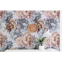 Pfingstrosen Wandbild Tapete - Selbstklebend Vorgeklebte Wandverkleidung Florales Muster Stoff Peel & Stick Von Wallshavesoul Floral Deko von WallsHaveSoul