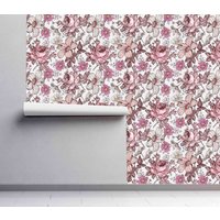 Rosa Blumen Muster Wallcover - Selbstklebende Vorgeklebte Tapete Florale Illustration Abnehmbare Gewebte Peel & Stick von WallsHaveSoul