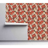 Rote Blumen Muster Wallcover - Selbstklebende Vorgeklebte Tapete Florale Illustration Wandbild Abnehmbare Peel & Stick von WallsHaveSoul