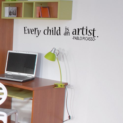 WallsUp „Every Child is An Artist“ Wandaufkleber, Pablo-Picasso-Zitat, Vinyl, englischer Text - 9 x58 - schwarz von WallsUp