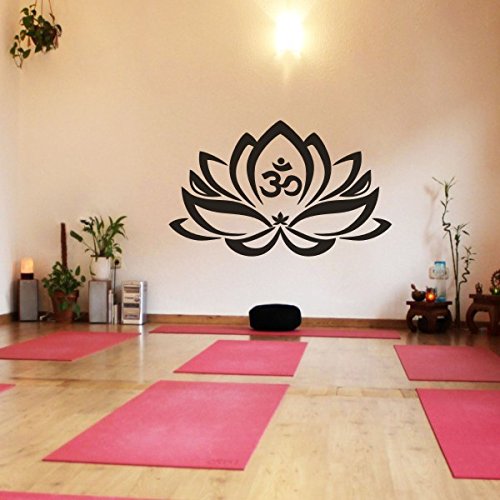 Wand-Tattoo Lotus-Blume mit Om-Zeichen, Yoga, Vinyl, Mandala-Kunst, Vinyl, schwarz, 14"h x22"w von WallsUp