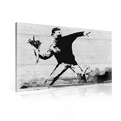 Wallsticker Warehouse Banksy Rage Flower Thrower Leinwand Bilder (PP2085O6FW) Size O6-80cm x 60cm - 230g/m2 Canvas - 1 Piece von Wallsticker Warehouse