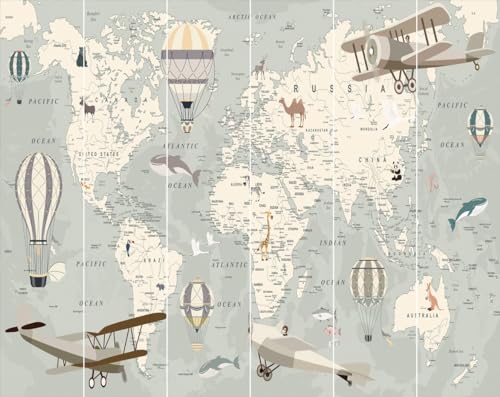 Walltastic Map of the World Tapeten-Wandbild, FSC-Papier, mehrfarbig, 2,4 m hoch x 3 m breit, 1 Größe, mehrfarbig von Walltastic