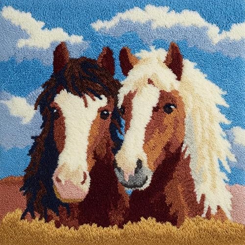 WallustrioaW DIY Latch Hook Set Cushion Cover,Tier Paar Pferd,Latch Hook Kit Creative 3D DIY Carpet Knotting Set for Children Adults Gifts,43x43cm von WallustrioaW