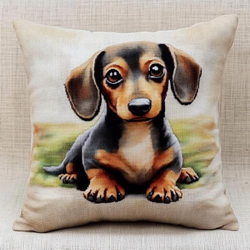WallustrioaW DIY knotting set,latch cushion set Tierhund,süßer Dackel,Beginners Adults Teenagers Gift Embroidery Home Decoration Latch Hook Set,43x43cm von WallustrioaW