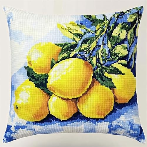 WallustrioaW Embroidery Set for Cushions,Frucht Zitronenbaumzweig,DIY Cross Stitch Sofa Cushion Cover with Latch Hook Tool,Suitable for Teenagers and Adults,43x43cm von WallustrioaW