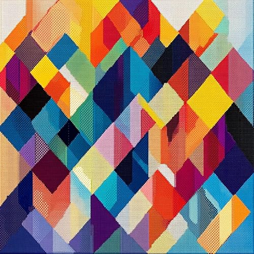 WallustrioaW Modern und schlicht Cross Stitch Pillow Kit,Bunte geometrische Raute DIY Cushion Embroidery Kit 45x45cm Needlepoint Handmade Needlework Cushion Kit von WallustrioaW