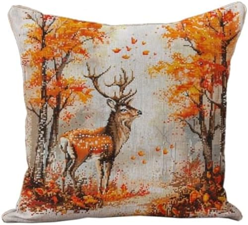 WallustrioaW Sticken Set Kreuzstich Kissen Kreuzstich-Set Herbst Hirsch im Forestch,Stickerei-Starter-Set,DIY-Bastelset Für Erwachsene Zum Sticken,45x45cm WallustrioaW Sticken Set Kreuzstich Kissen Kreuzstich-Set Herbst Hirsch im Forestch,Stickerei-Starter-Set,DIY-Bastelset Für Erwachsene Zum Sticken,45x45cm von WallustrioaW