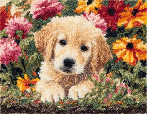 WallustrioaW Tier Hund 3D Knüpfset Knüpfteppich zum Selber,Golden Retriever in Blumen,Knüpfen Teppich für Kinder,Erwachsene oder Anfänger,Kreatives Geschenk,Latch Hook Kit,90x120cm WallustrioaW Tier Hund 3D Knüpfset Knüpfteppich zum Selber,Golden Retriever in Blumen,Knüpfen Teppich für Kinder,Erwachsene oder Anfänger,Kreatives Geschenk,Latch Hook Kit,90x120cm von WallustrioaW