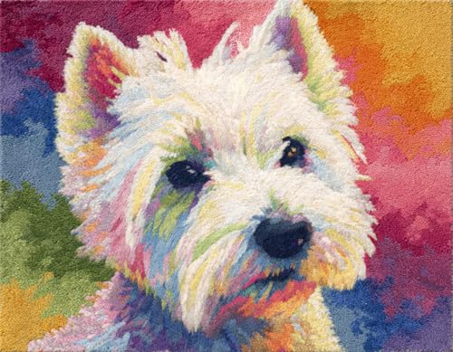 WallustrioaW Tier Hund Knüpfteppich Zum Selber Knüpfen-Sets,West High White Ground Terrier,Latch Hook Rug,Vorgedrucktes Muster Leinwand Teppich Stickerei Handwerk Für Erwachsene,90x120cm von WallustrioaW