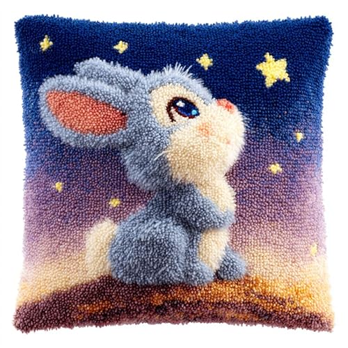 WallustrioaW Tiere im Cartoon-Stil DIY knotting set,latch cushion,Ein Kaninchen,das in den Sternenhimmel blickt,Beginners Adults Teenagers Gift Embroidery Home Decoration Latch Hook Set,43x43cm WallustrioaW Tiere im Cartoon-Stil DIY knotting set,latch cushion,Ein Kaninchen,das in den Sternenhimmel blickt,Beginners Adults Teenagers Gift Embroidery Home Decoration Latch Hook Set,43x43cm von WallustrioaW