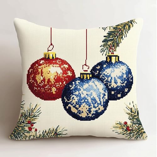 WallustrioaW Weihnachten Sticken Set Kreuzstich Kissen Kreuzstich-Set,Dekoration,Stickerei-Starter-Set,DIY-Bastelset Für Erwachsene Zum Sticken,45x45cm von WallustrioaW