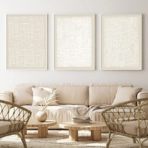 Abstrakte beige Leinwand Wandkunst Boho Mid Century Moderne Drucke Linienkunst Gemälde Beige und Weiß Abstrakte große Leinwand Kunstwerk Beige Mitte des Jahrhunderts Poster neutrales minimalistisches von Wallvelart