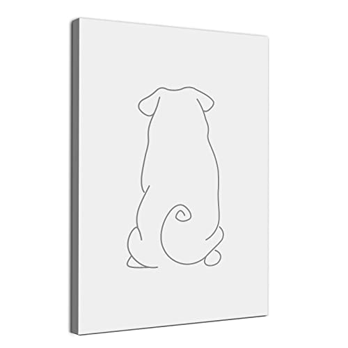 Minimalist Line Art Wanddekoration Leinwand Hund Linie Kunstwerk Schwarz und Weiß Linie Gemälde Abstrakt Mops-Poster Tierlinie Bild Abstrakt Minimalistischer Druck Schwarz Abstrakter Hund Wandkunst von Wallvelart