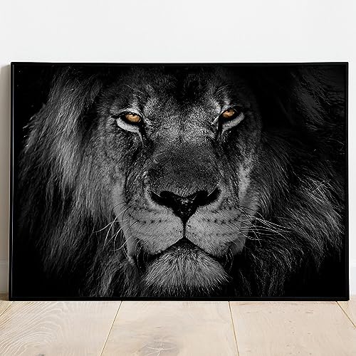 Schwarz-Weiß-Löwe Wandkunst Abstrakte Wildtiermalerei Löwenporträt Leinwand Schwarz und Weiß Tierdrucke Löwe Bilder für Wand Wildtierposter Löwenporträt Wandkunst 40,6 x 61 cm ohne Rahmen von Wallvelart