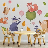 Bunte Tiere Mit Baloons Wandtattoa Abnehmbare Wandsticker Selbstklebender Wandtattoal Wandkunst von WallvyDecal