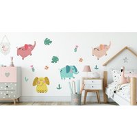 Happy Elephants With Baloons Wandtattoo Abnehmbare Wandsticker Selbstklebender von WallvyDecal