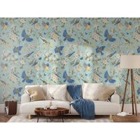 Blauer Vogel, Florale Tapete, Tier Wandkunst, Abnehmbare Vogel Tapete Zum Abziehen Und Aufkleben, Vintage Dekor - 1389 Blauer Vogel, Florale Tapete, Tier Wandkunst, Abnehmbare Vogel Tapete Zum Abziehen Und Aufkleben, Vintage Dekor - 1389 von WallvyHome