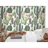 Kakteen Tapete, Aquarell Wandkunst, Natur Wandbehang, Kaktus Tapete Zum Abziehen Und Aufkleben, Abnehmbare - 540 von WallvyHome