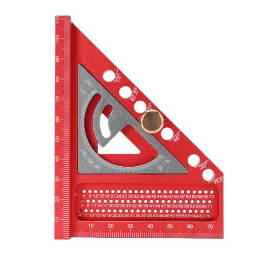 Walmeck 3D -Multi -Winkel -Messung Lineal Aluminiumlegierung Anodierte Ziehlinie Lineal Lineal Carpenter Quadrat für Holzbearbeitungsingenieure Dekorateure (Rot und Grau) von Walmeck