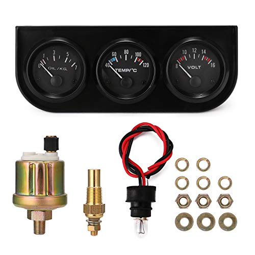 Walmeck 52 Mm 3-in-1-Volt-Meter-Wassertemperatur Ölmesskit Spannungsmesser Öltemperaturmesser Universal Fit Car Motors Metall Schwarz Weiß von Walmeck