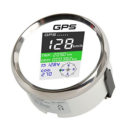 Walmeck GPS -Tachometer TFT Screen IP67 Geschwindigkeitsmessgeräte Universal Cars Motorcycles Boote Boote (Weißes Zifferblatt Silberabdeckung) von Walmeck