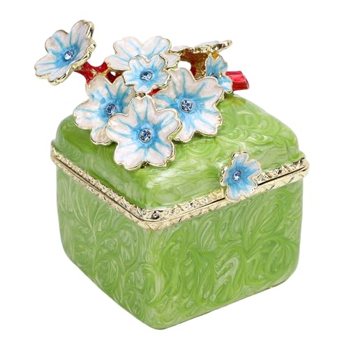 Walmeck Kirschblüte Metall Schmuckschachtel Vintage Retro Organizer Dekorative Aufbewahrung Schmuckschachtel für Eitelkeit Schreibtisch (Grün) von Walmeck