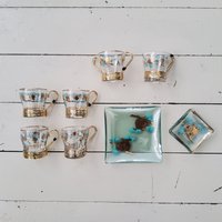Libbey David Douglas Türkis Gold Pinecone - Tassen, Sahne/Zucker, Teller Separat Erhältlich von WalnutHillVintage