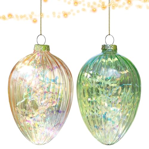 Walopola Ei- -Ornamente, Bunte, handbemalte Ostereier-Ornamente, 11,9 x 6,9 cm, Bunte -Ornamente für Zuhause, Innenbereich, Hochzeit, Partys, Dekoration, 2 Stück von Walopola