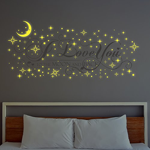 Walplus Valentines Combo-I Love You Zitat mit Mond & Sterne Glow in Dark-Home Dekoration, 107cm x 46cm, Multi-Farbe von WALPLUS