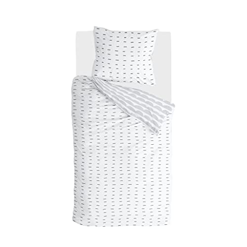 Walra Bettbezug More Dashes, 100% Baumwolle, 140x220, 2-teilig, Weiß/Grau von Walra