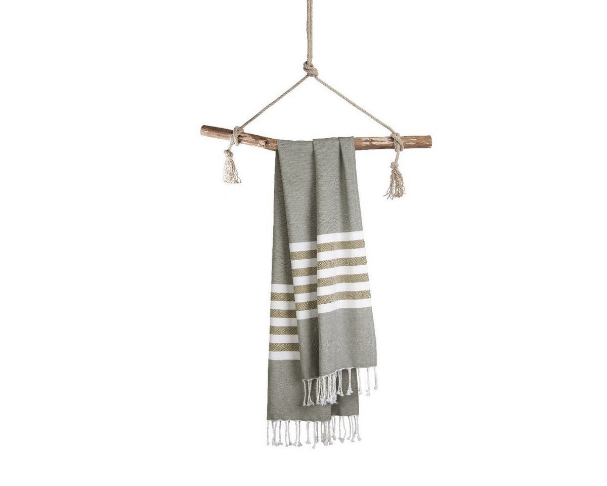 Walra Strandtuch Fouta Sunshade Happiness Armeegrün - 100x180 cm, Armeegrün 100% Baumwolle Hammam Handtücher von Walra