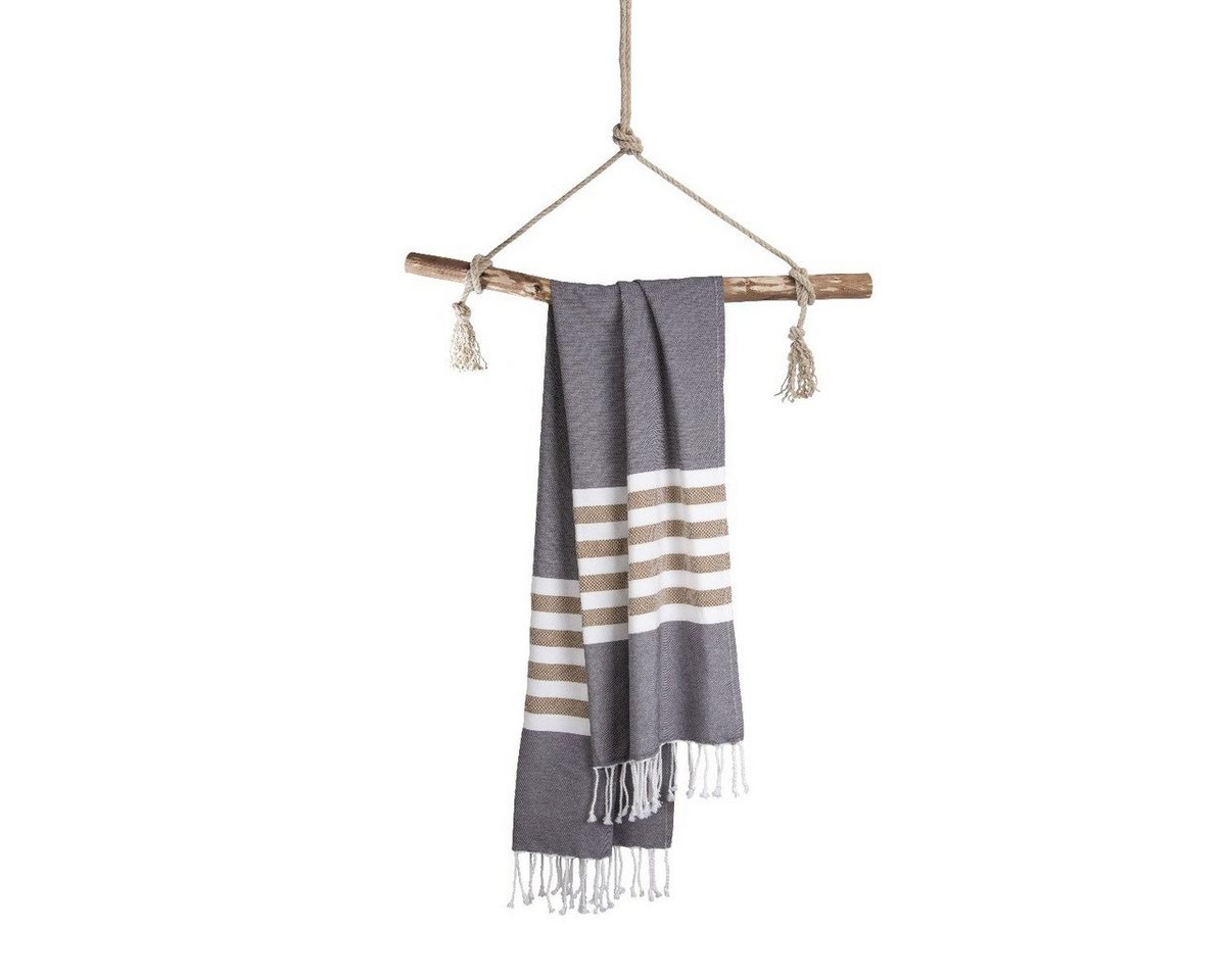 Walra Strandtuch Fouta Sunshade Happiness Off Black - 100x180 cm, Off Black 100% Baumwolle Hammam Handtücher von Walra