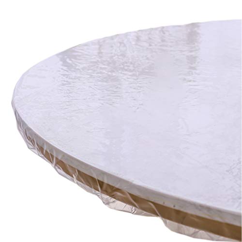 Transparente runde Vinyl-Tischdecke, wasserdicht, Wachstuch, strapazierfähig, elastische Tischdecke, elastischer Rand, Kunststoff-Tischdecke Schutz für runde Tische von Walrus