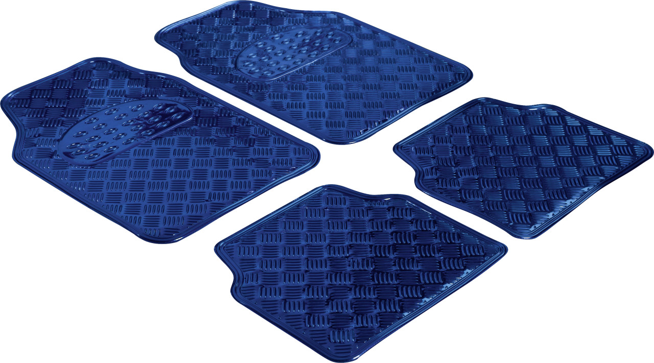 Walser Gummi Fußmatten Metallic Riffelblech look Komplett-Set blau von Walser